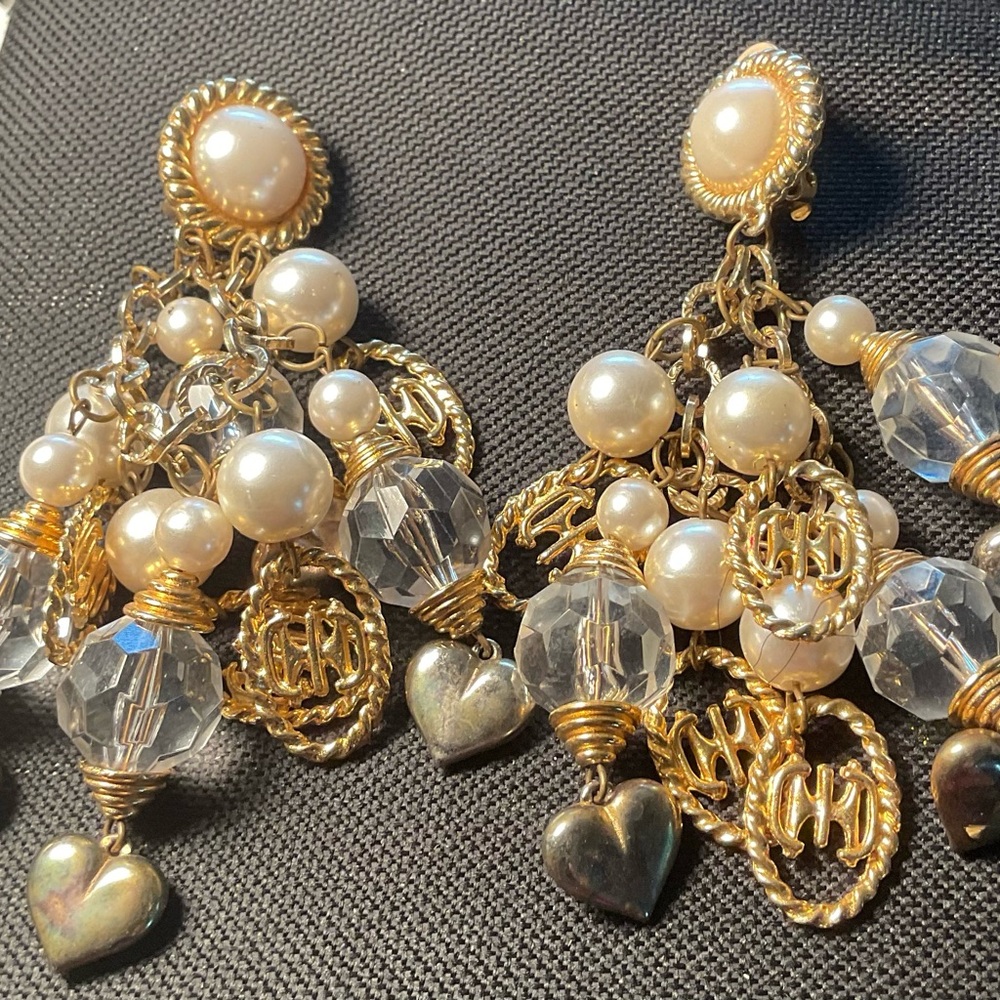 Mono B Gold and Crystal Heart Drop Earrings